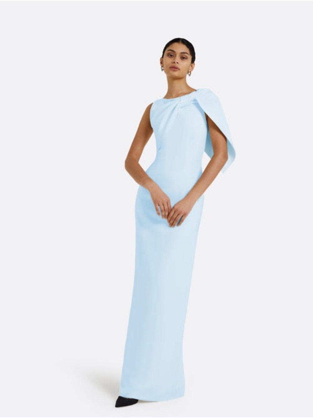 ISO Safiyaa Serendipity Caped Column Gown in Light Blue - Size 4, 6, 8